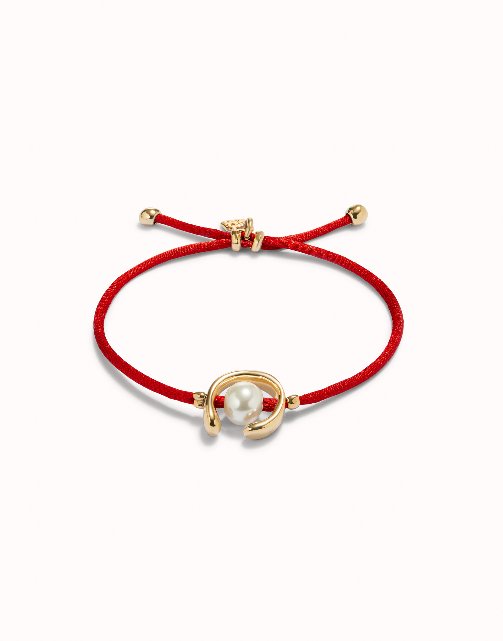 18K gold-plated red thread bracelet with shell pearl accessory., Golden, large image number null